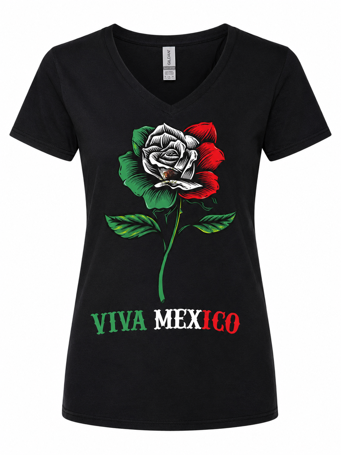 Viva Mexico Rose Graphic Women’s V-Neck T-Shirt- Medium
