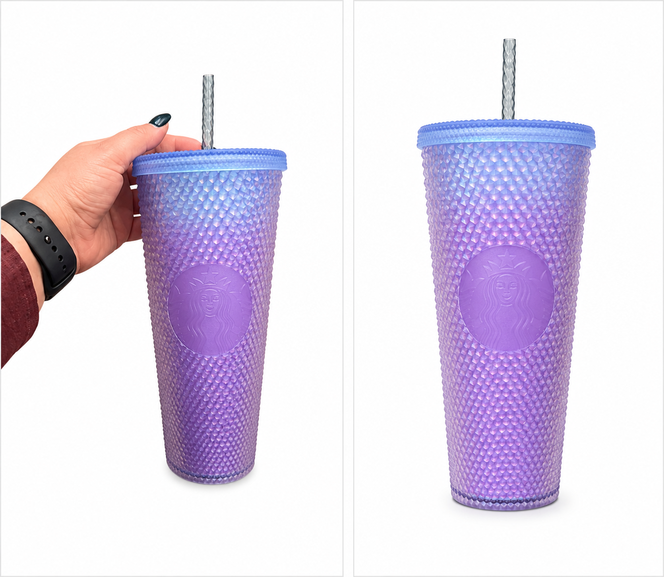 Purple Iridescent Studded Tumbler with Straw