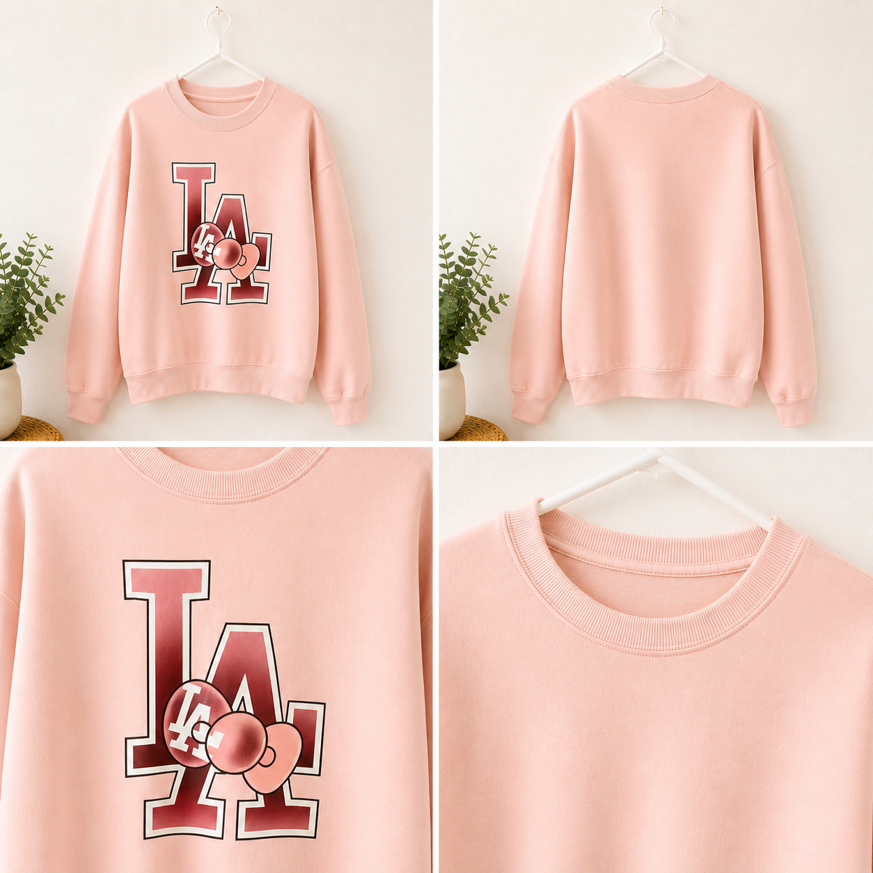 Pink LA Heart Graphic Crewneck Sweatshirt